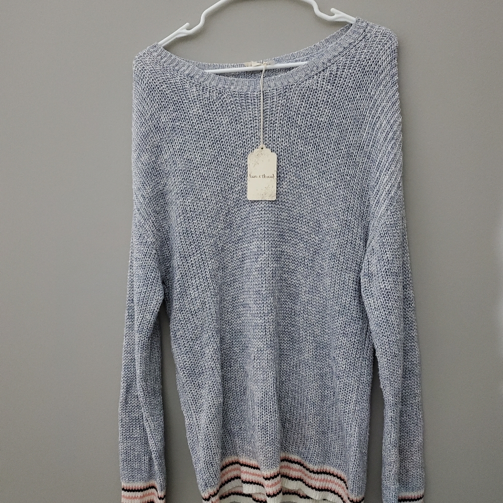 NWOT‎ Hem & Thread Large Scoopneck Sweater Long Sleeves knit Gray